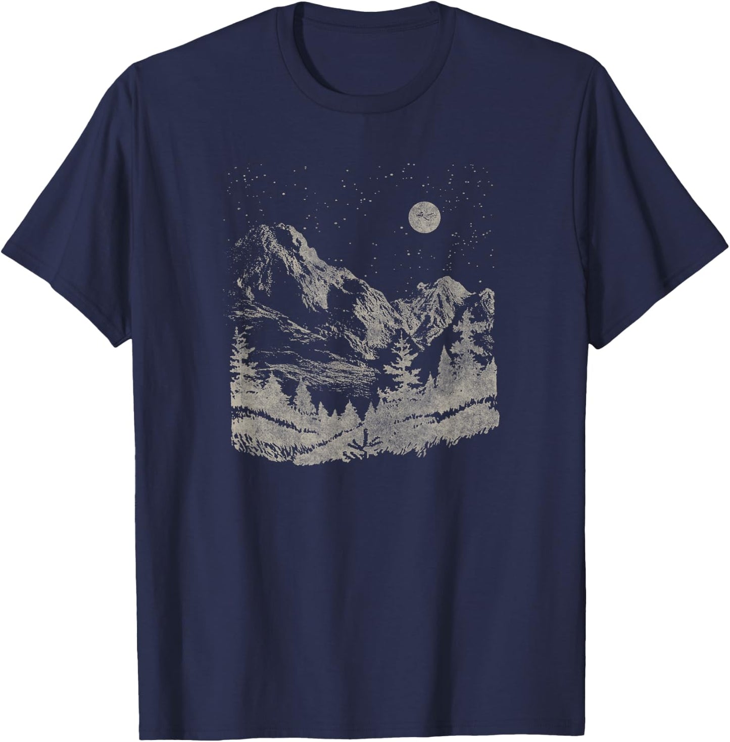 Trendy Nighttime Mountain Forest Scene T-Shirt - T-Shirt | Navy