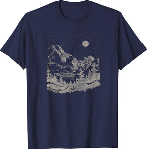 Trendy Nighttime Mountain Forest Scene T-Shirt - T-Shirt | Navy