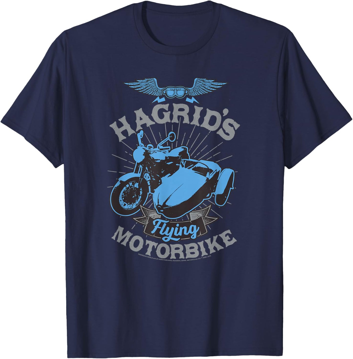 Popfunk Harry Potter Hagrid's Flying Motorbike -Adults Black Small Short Sleeve T-Shirt - T-Shirt | Navy