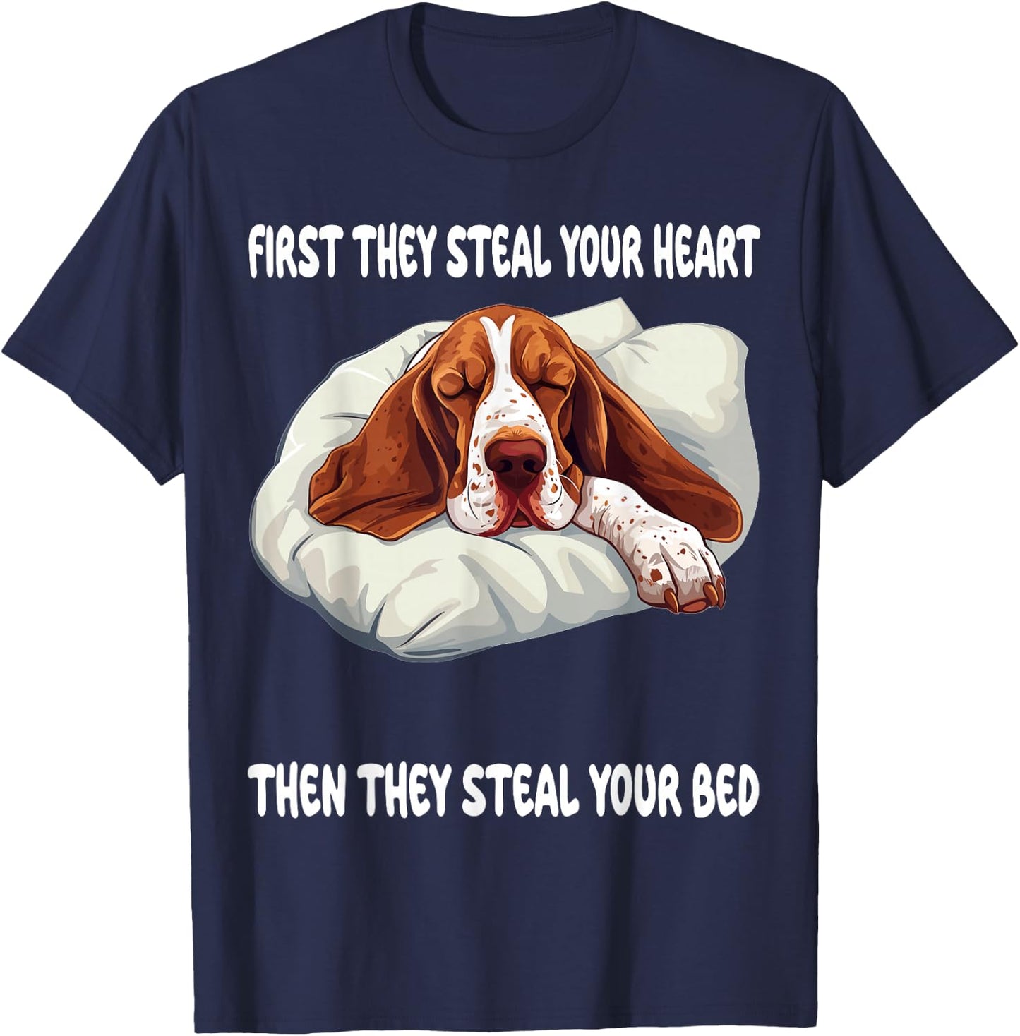 Basset Hound Sleeping Pajamas Nightgown T-Shirt - T-Shirt | Navy