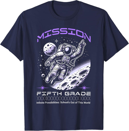 Fifth Grade Back To School Space Rocket Astronaut T-Shirt - T-Shirt | Navy