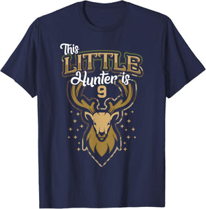 9th Birthday Shirt Hunting Boy Deer Hunter Gift 9 Years Old T-Shirt - T-Shirt | Navy