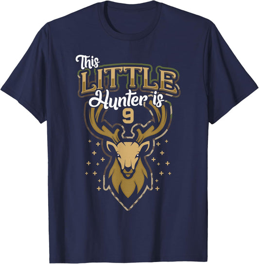 9th Birthday Shirt Hunting Boy Deer Hunter Gift 9 Years Old T-Shirt - T-Shirt | Navy