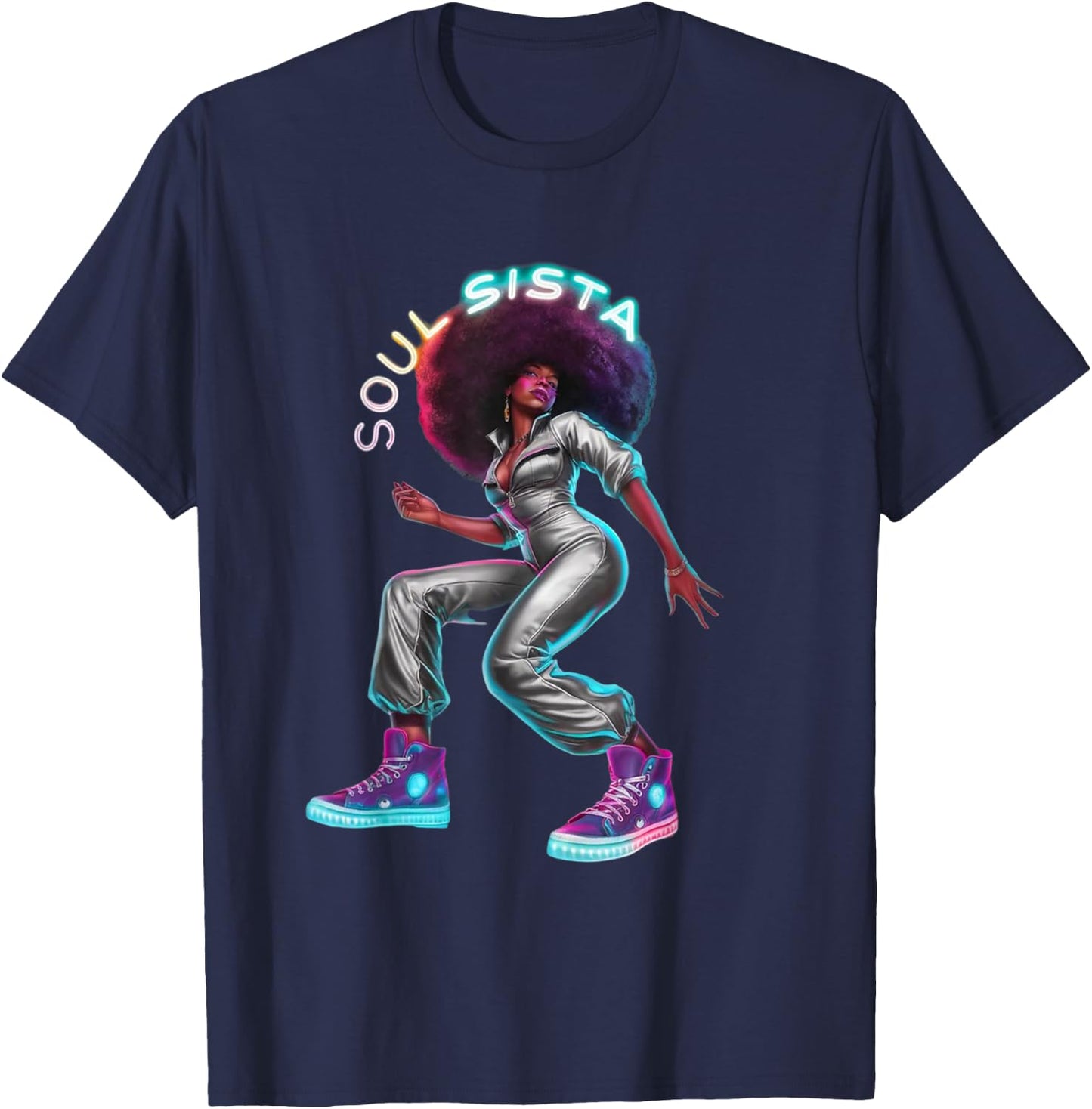 Artsy Funk Shirt Vintage 70s Costume Afro Soul Music T-Shirt - T-Shirt | Navy