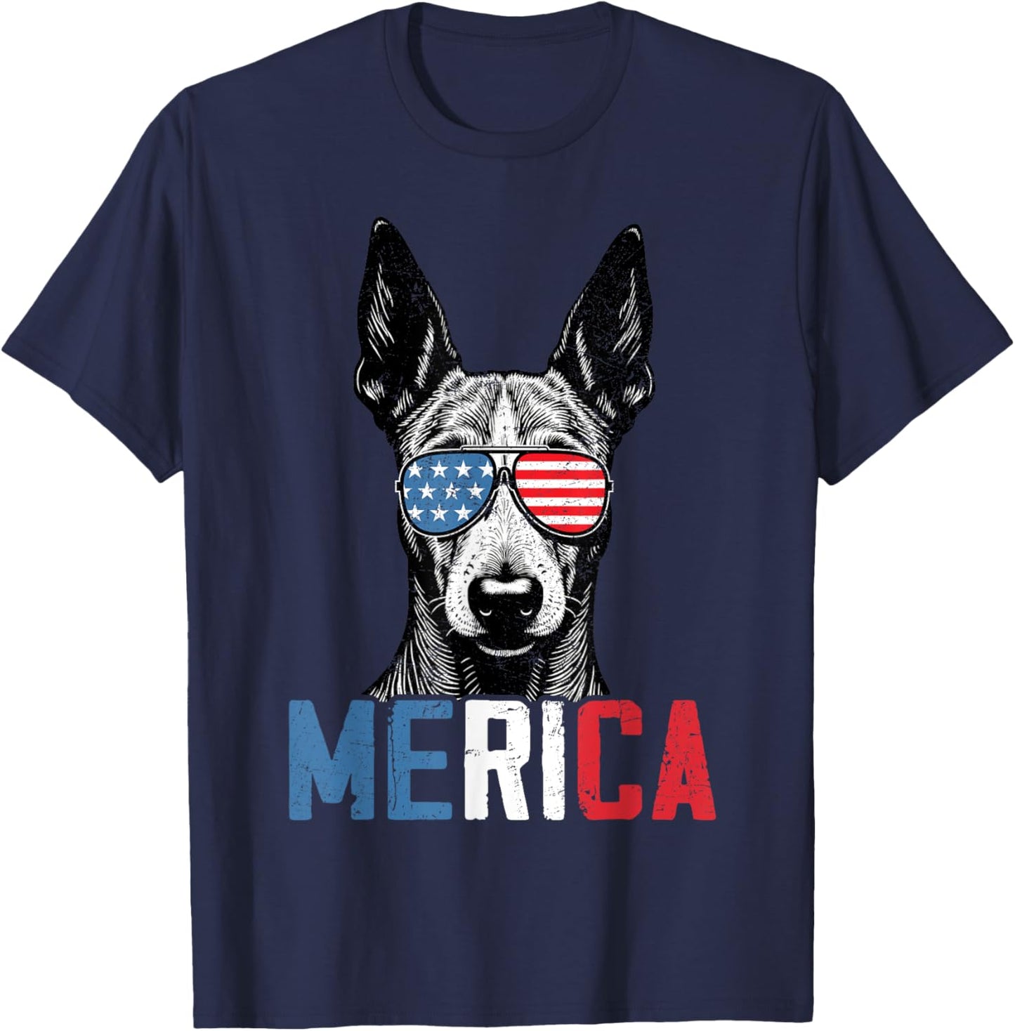 Patriotic American Hairless Terrier Dog Merica 4th Of July Women Kids T-Shirt - T-Shirt | Navy