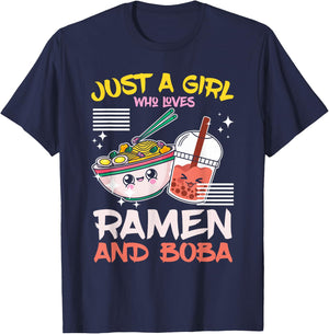 Just A Girl Who Loves Ramen And Boba Bubble Tea Japanese T-Shirt - T-Shirt | Navy