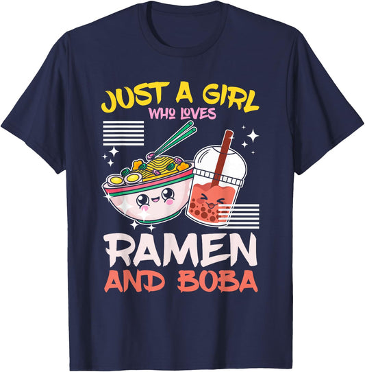 Just A Girl Who Loves Ramen And Boba Bubble Tea Japanese T-Shirt - T-Shirt | Navy