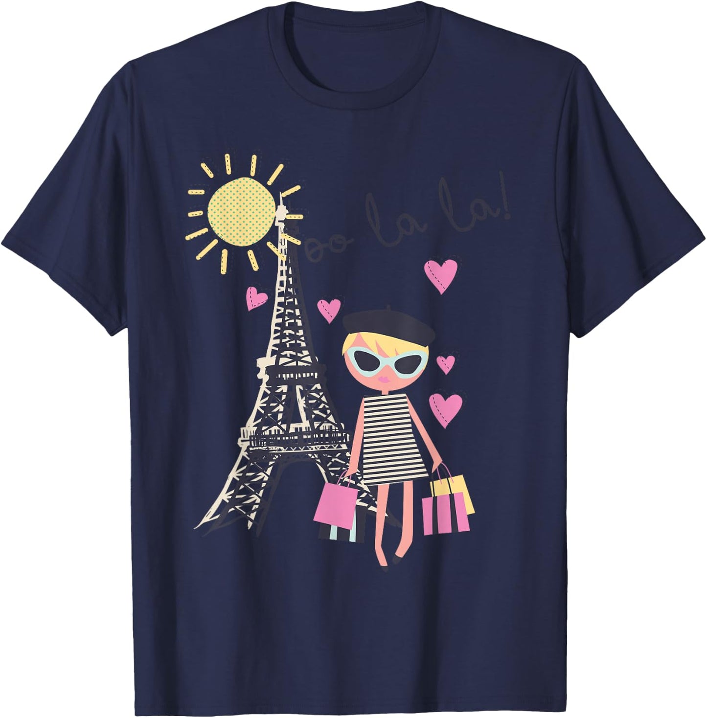 Paris France Eiffel Tower Retro Souvenir Gift Girl Women Men T-Shirt - T-Shirt | Navy