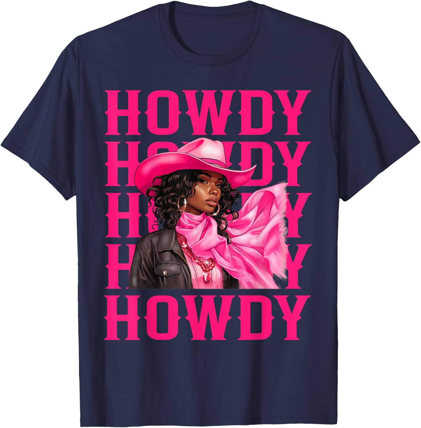 Howdy Western Cowgirl African American Black Women Girls T-Shirt - T-Shirt | Navy