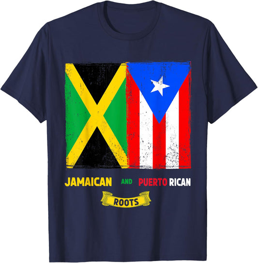 Puerto Rican & Jamaica Flag Outfit Idea For Kids & Boricua T-Shirt - T-Shirt | Navy