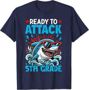 Shark Ready To Attack 5th Grade Kids First Day Of School T-Shirt - T-Shirt | Navy
