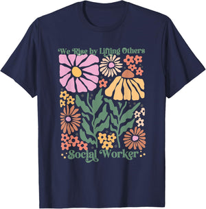 Women Social Worker Boho Floral We Rise By Lifting Others T-Shirt - T-Shirt | Navy
