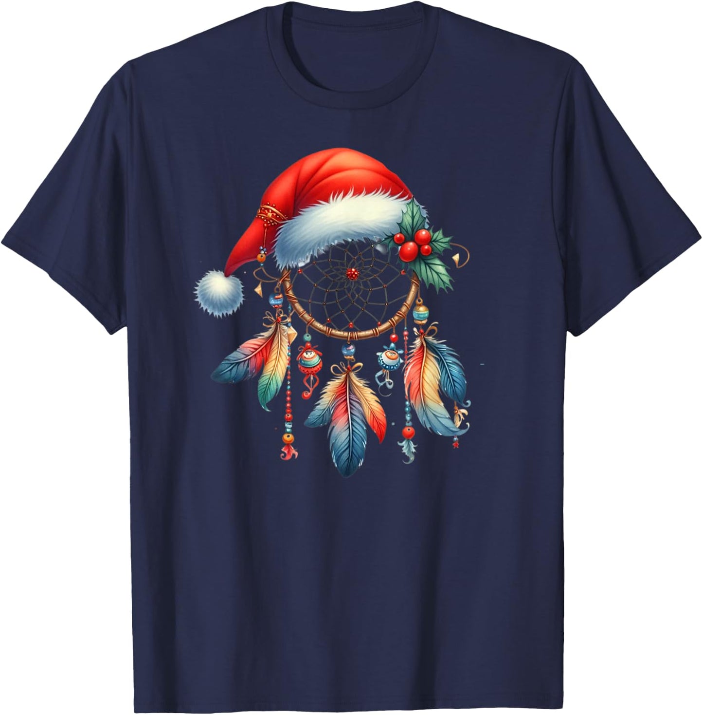 Funny Xmas Bohemian Feather Dreamcatcher Funny Kid Christmas T-Shirt - T-Shirt | Navy