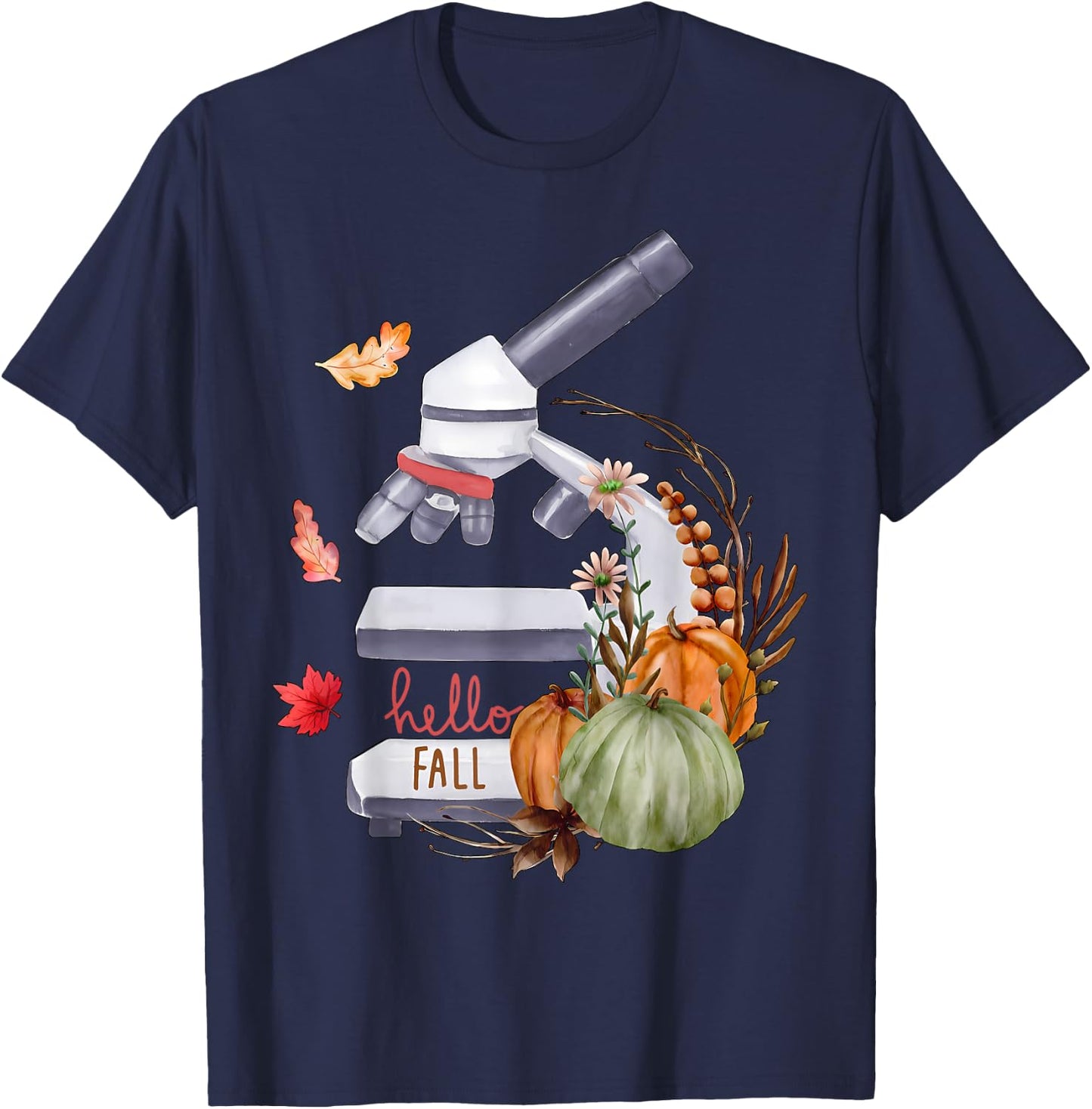 Microscope Flower Pumpkin Microbiology Biology Thanksgiving T-Shirt - T-Shirt | Navy