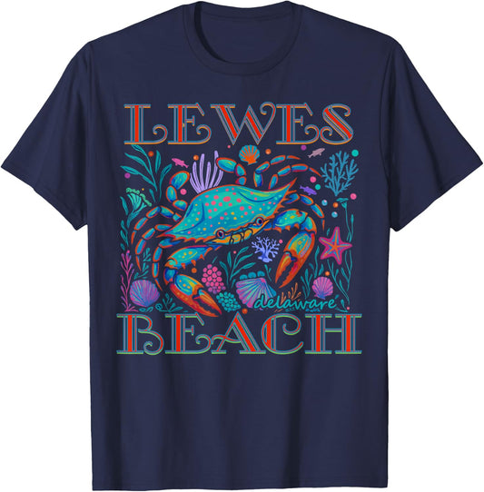 Lewes Beach Delaware Blue Crab Summer Beach Vacation Gifts T-Shirt - T-Shirt | Navy