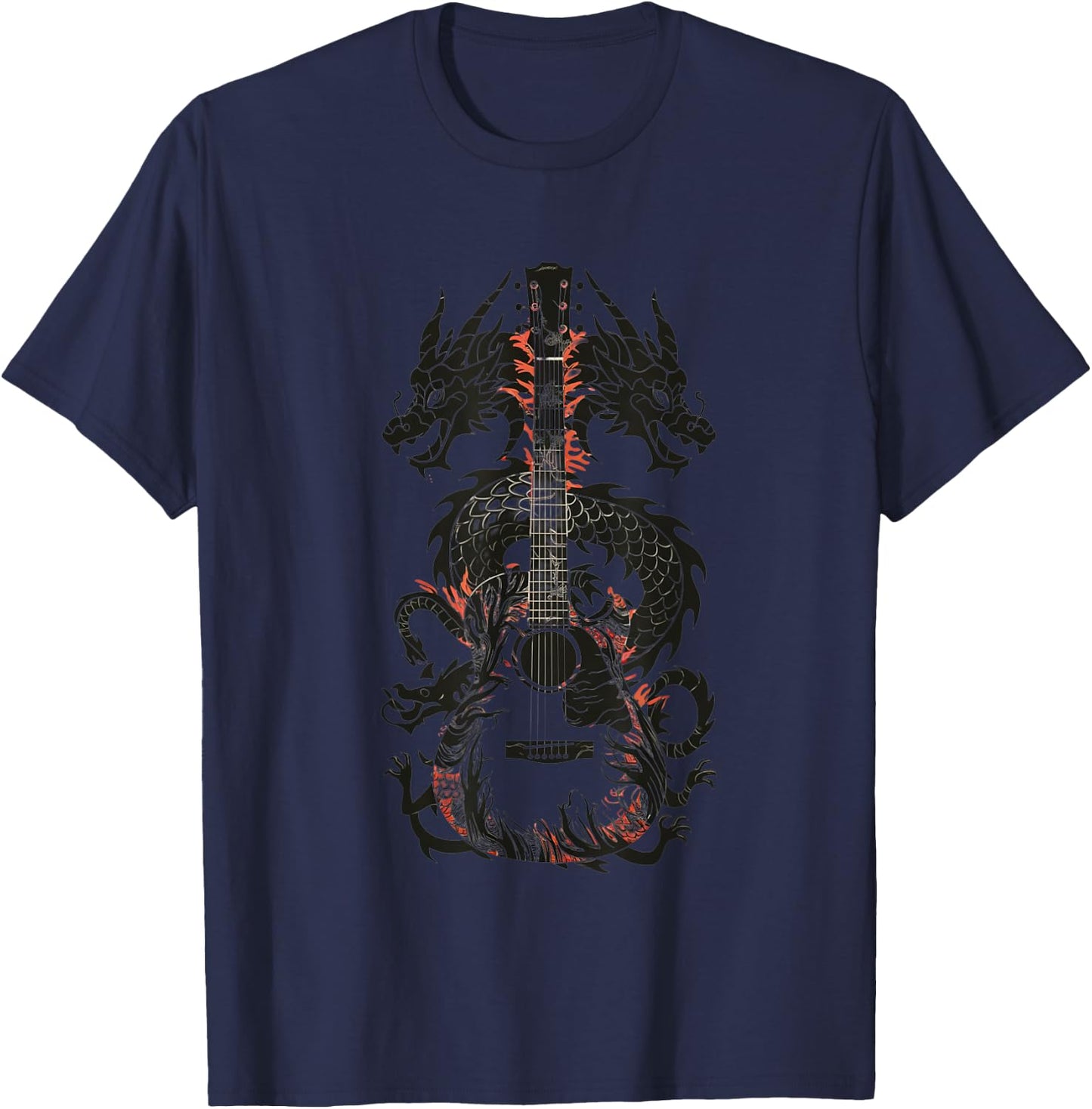 Dragon Guitar Fusion Art Music Lover Design T-Shirt - T-Shirt | Navy