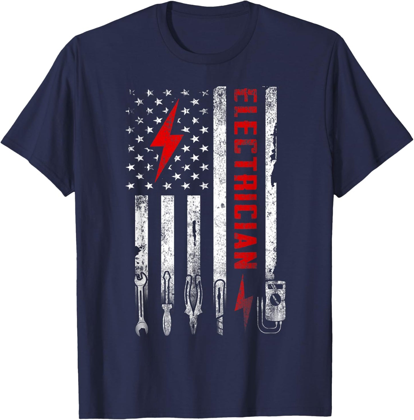 Vintage Electrician US Flag Tools Engineer Lineman T-Shirt - T-Shirt | Navy