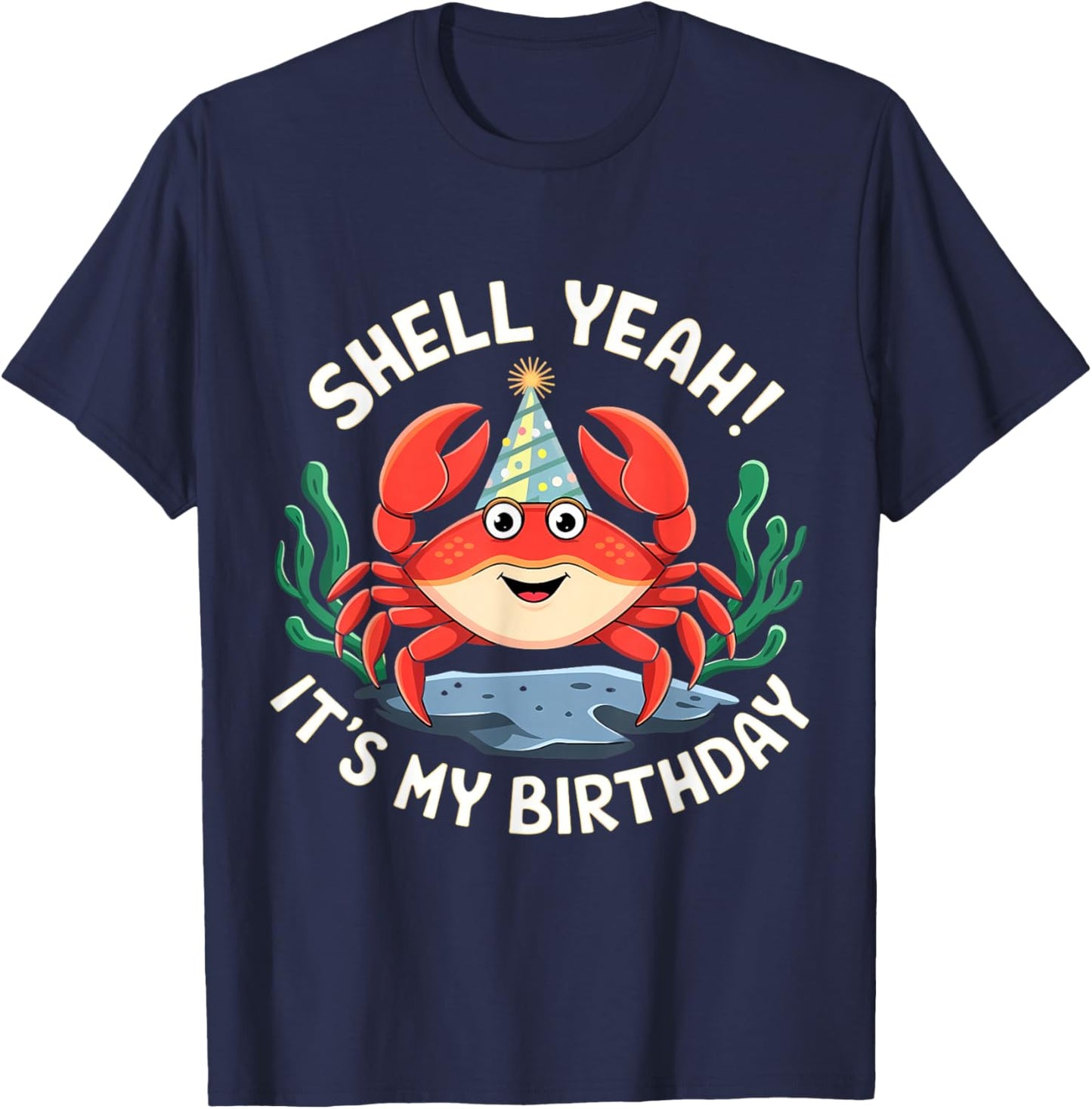 Crab Birthday Funny Shell Beach Men Women T-Shirt - T-Shirt | Navy