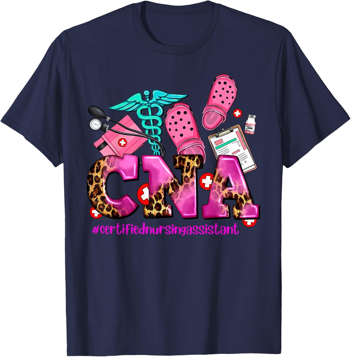 CNA Certified Nursing Assistant Leopard Registered Nurse T-Shirt - T-Shirt | Navy