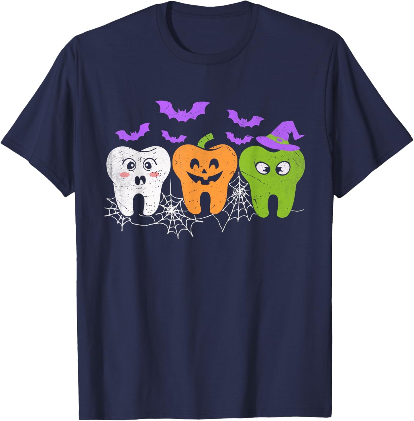Teeth Ghost Pumpkin Witch Cute Dental Halloween Dentist T-Shirt - T-Shirt | Navy