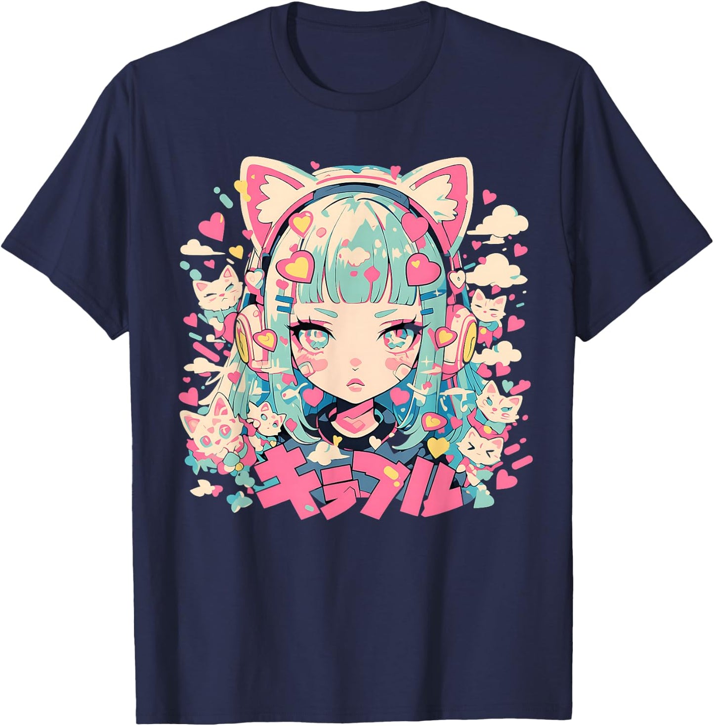 Anime Waifu Cute Anime Manga Cat Girl Sweet Retro Japan T-Shirt - T-Shirt | Navy
