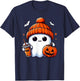 Cute Ghost Drinking Coffee Halloween Ghost Ice Coffee T-Shirt - T-Shirt | Navy