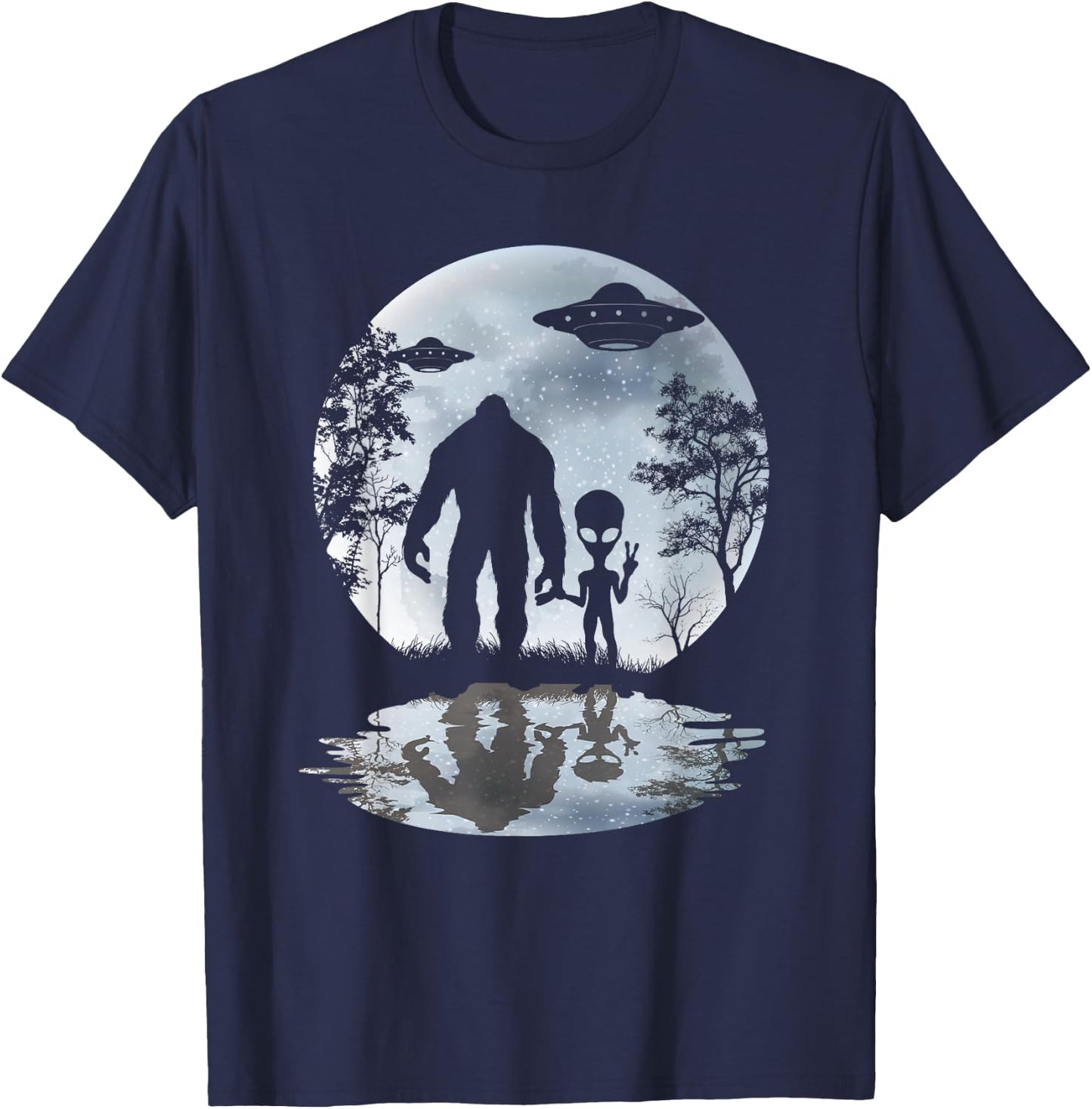 Alien Bigfoot Moon Sasquatch UFO Extraterrestrial Men women T-Shirt - T-Shirt | Navy