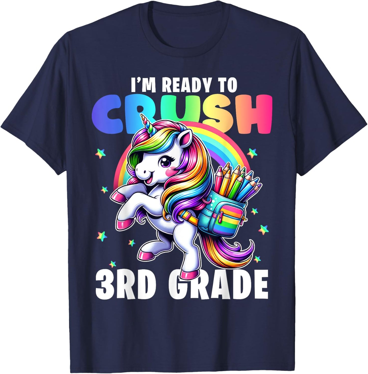 Crush 3rd Grade Girls Back to School Unicorn First Day Cute T-Shirt - T-Shirt | Navy