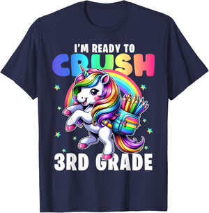 Crush 3rd Grade Girls Back to School Unicorn First Day Cute T-Shirt - T-Shirt | Navy