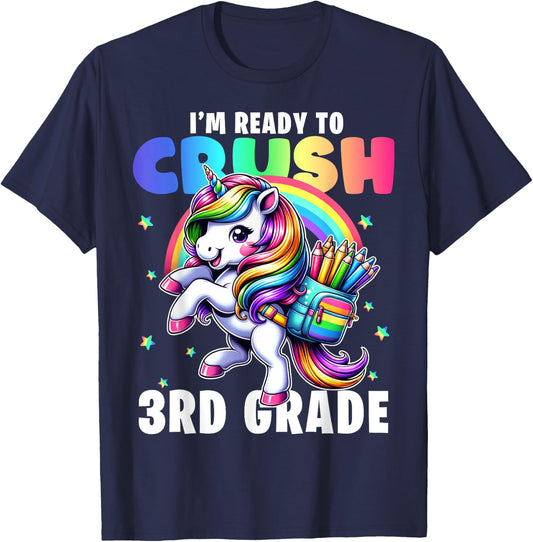 Crush 3rd Grade Girls Back to School Unicorn First Day Cute T-Shirt - T-Shirt | Navy