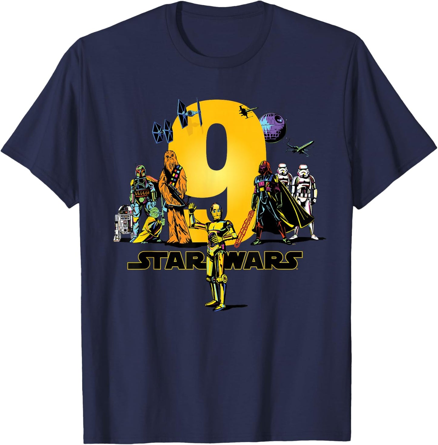 Star Wars Classic Characters Ninth Birthday 9 Years Old T-Shirt - T-Shirt | Navy