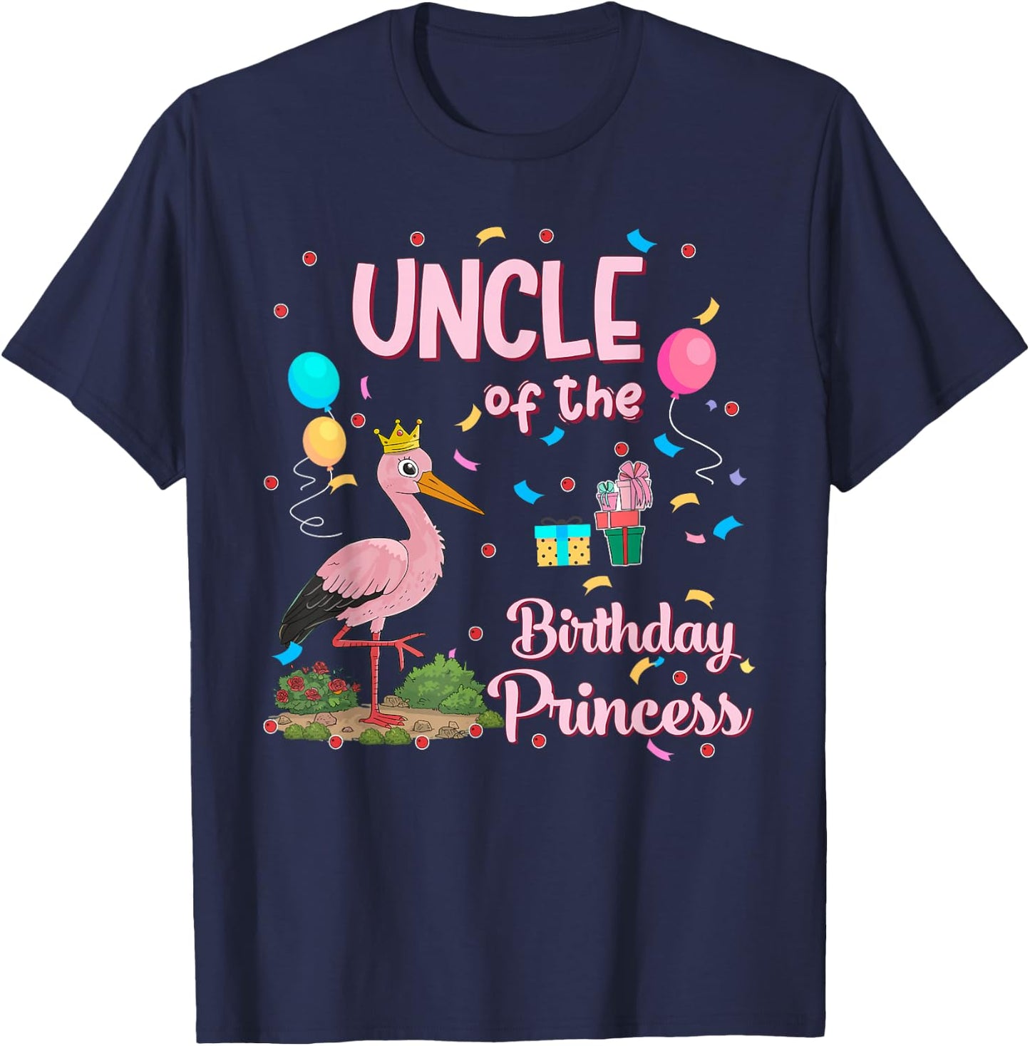 Uncle of the Birthday Princess Pink Flamingo Party Squad T-Shirt - T-Shirt | Navy