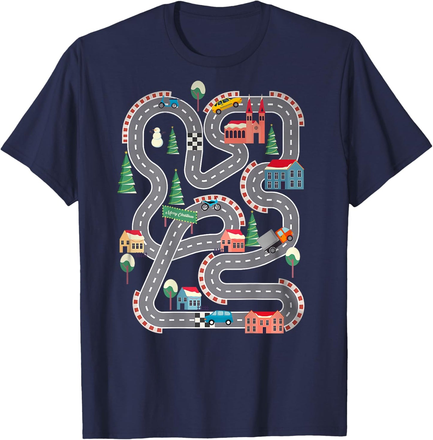 Kid Play Cars On Dad Back Race Track Mat Father's Day T-Shirt - T-Shirt | Navy