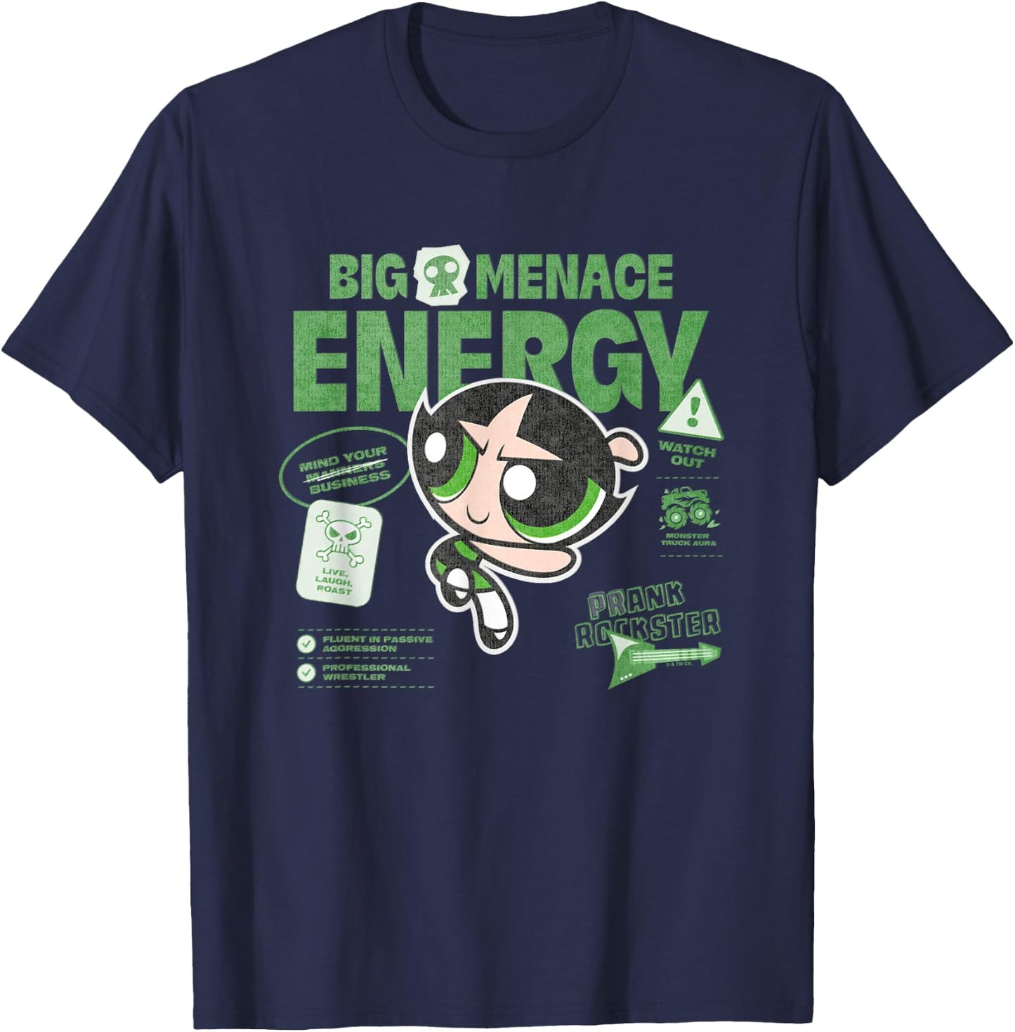 The Powerpuff Girls Buttercup Big Menace Energy Watch Out! T-Shirt - T-Shirt | Navy