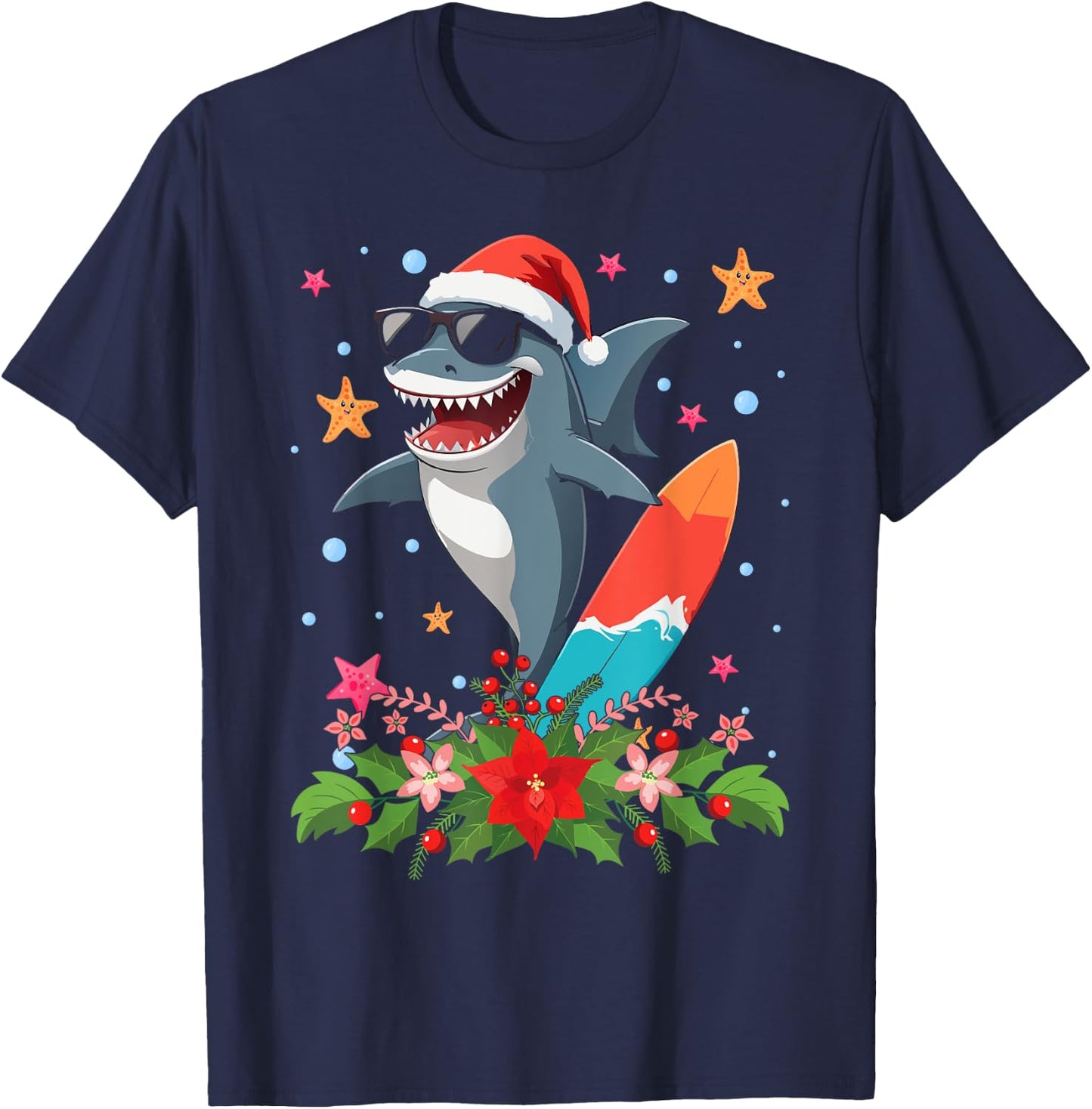 Funny Shark Hawaiian Summer Surfing Shark Christmas in July Men Women Kids T-Shirt - T-Shirt | Navy