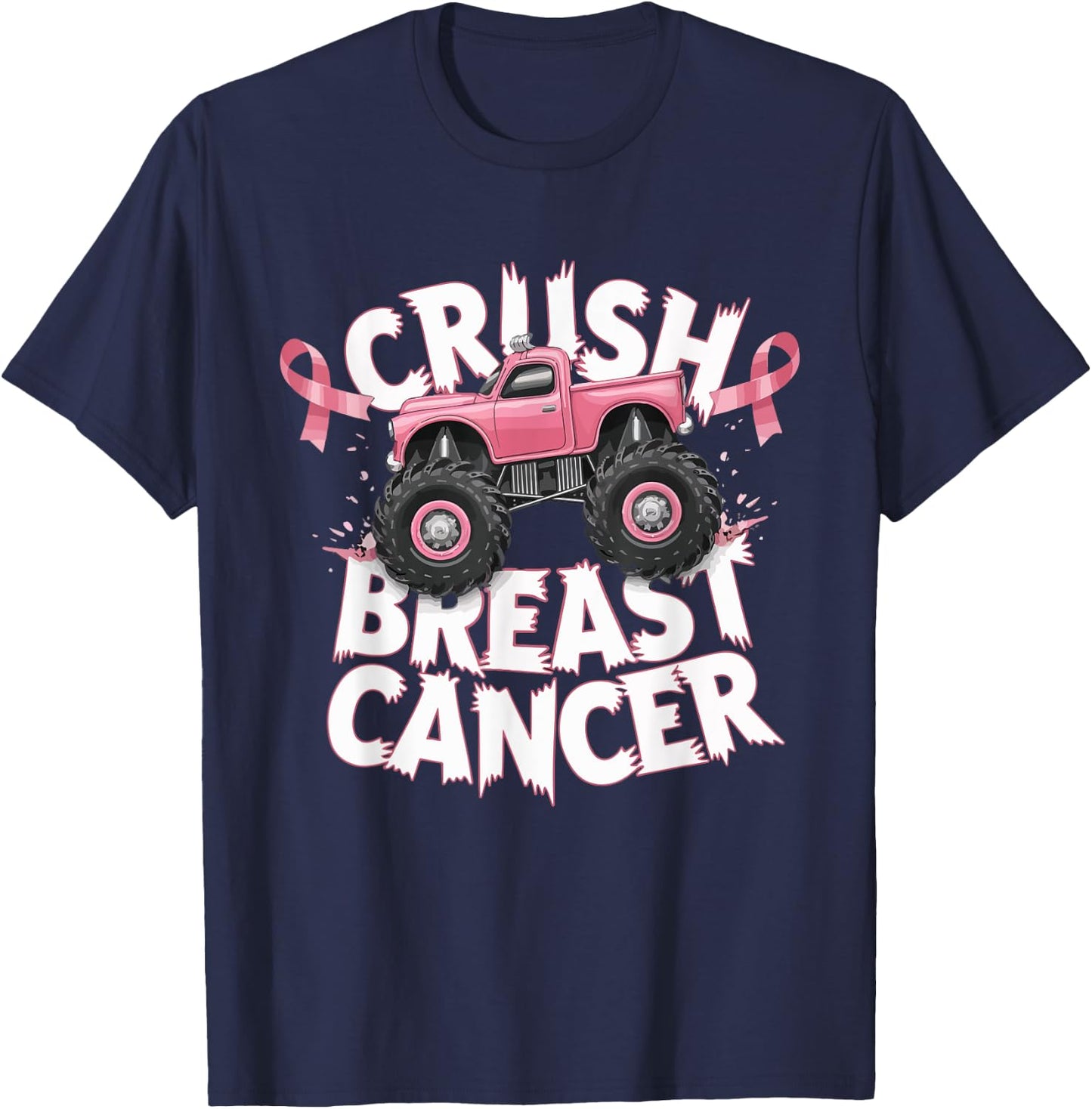 Crush Breast Cancer Pink Ribbon Adult Toddler Monster Truck T-Shirt - T-Shirt | Navy