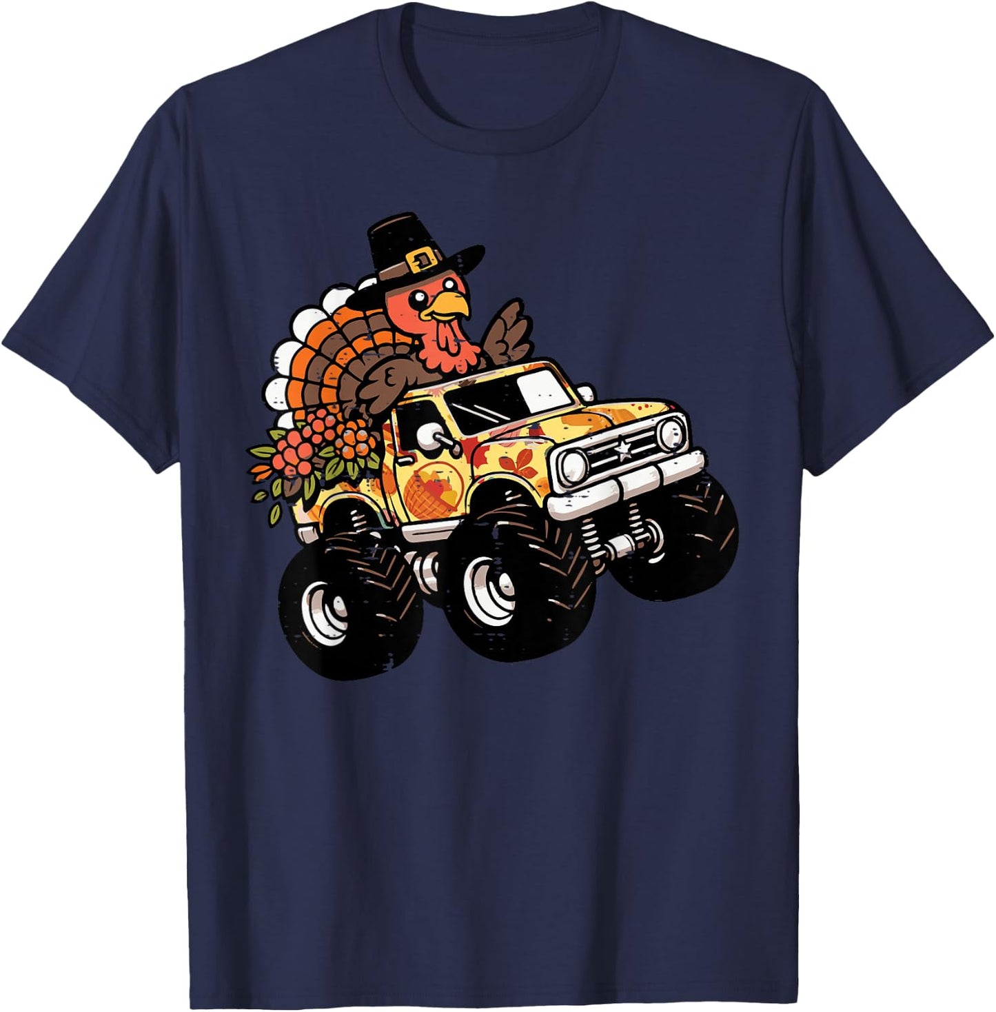 Thanksgiving Turkey Monster Truck Fall Toddler Boys Kids T-Shirt - T-Shirt | Navy