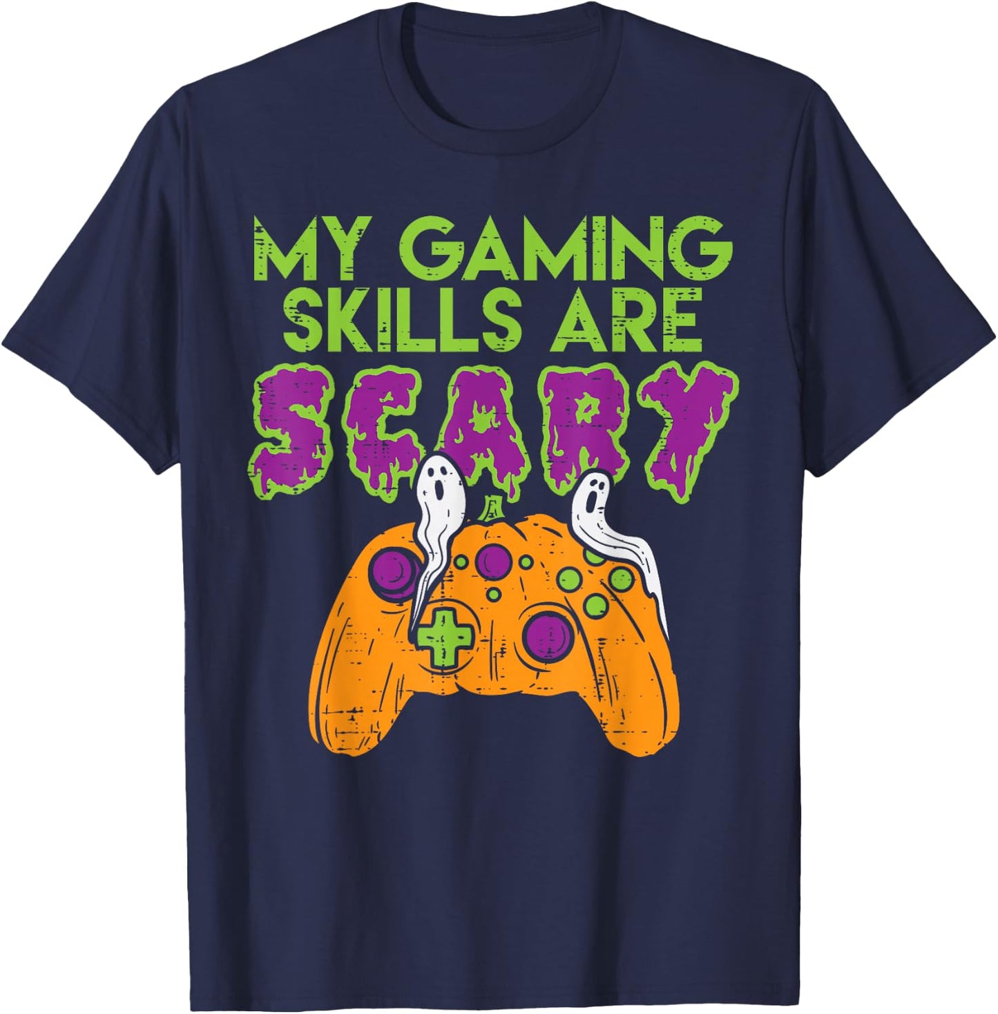 Gaming Skills Scary Pumpkin Controller Boys Halloween Gamer T-Shirt - T-Shirt | Navy