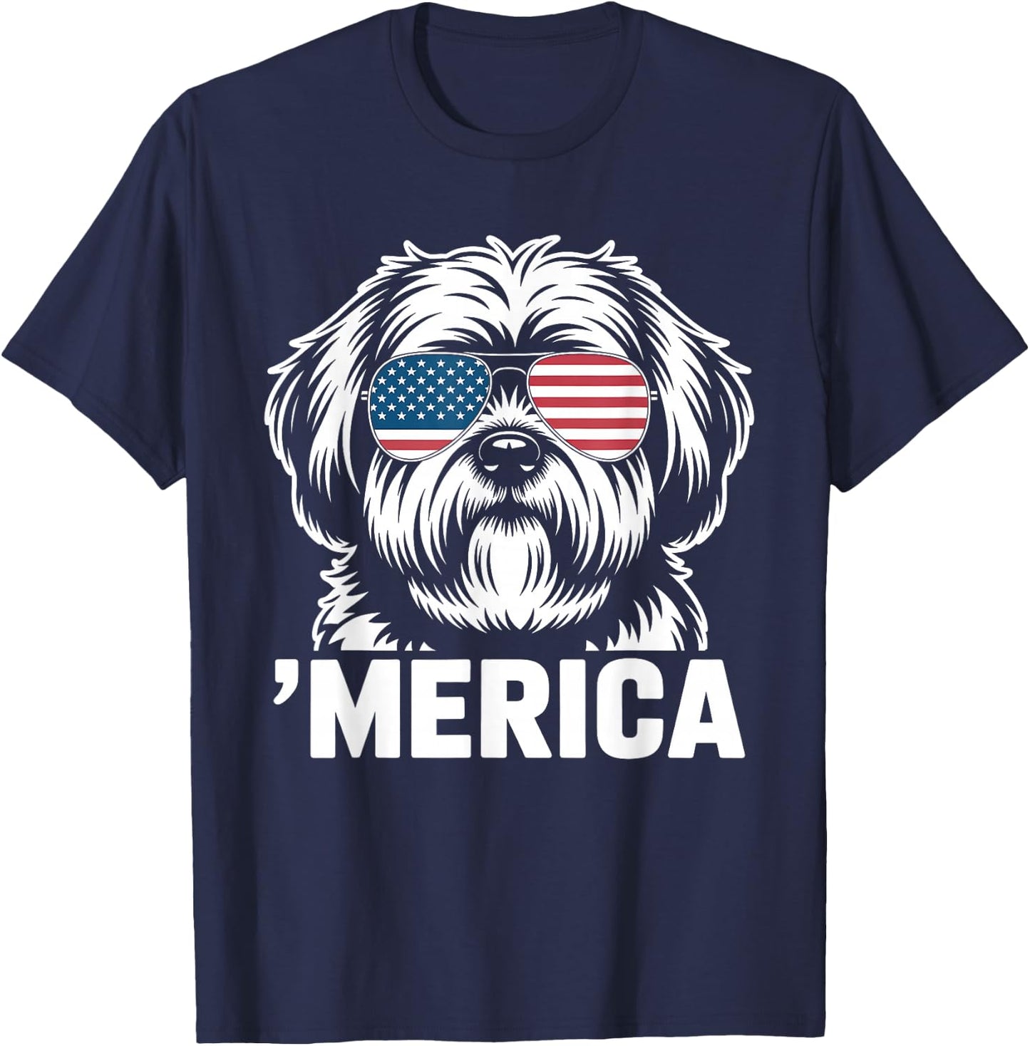 Patriotic USA American Flag 4th of July Lhasa Apso T-Shirt - T-Shirt | Navy