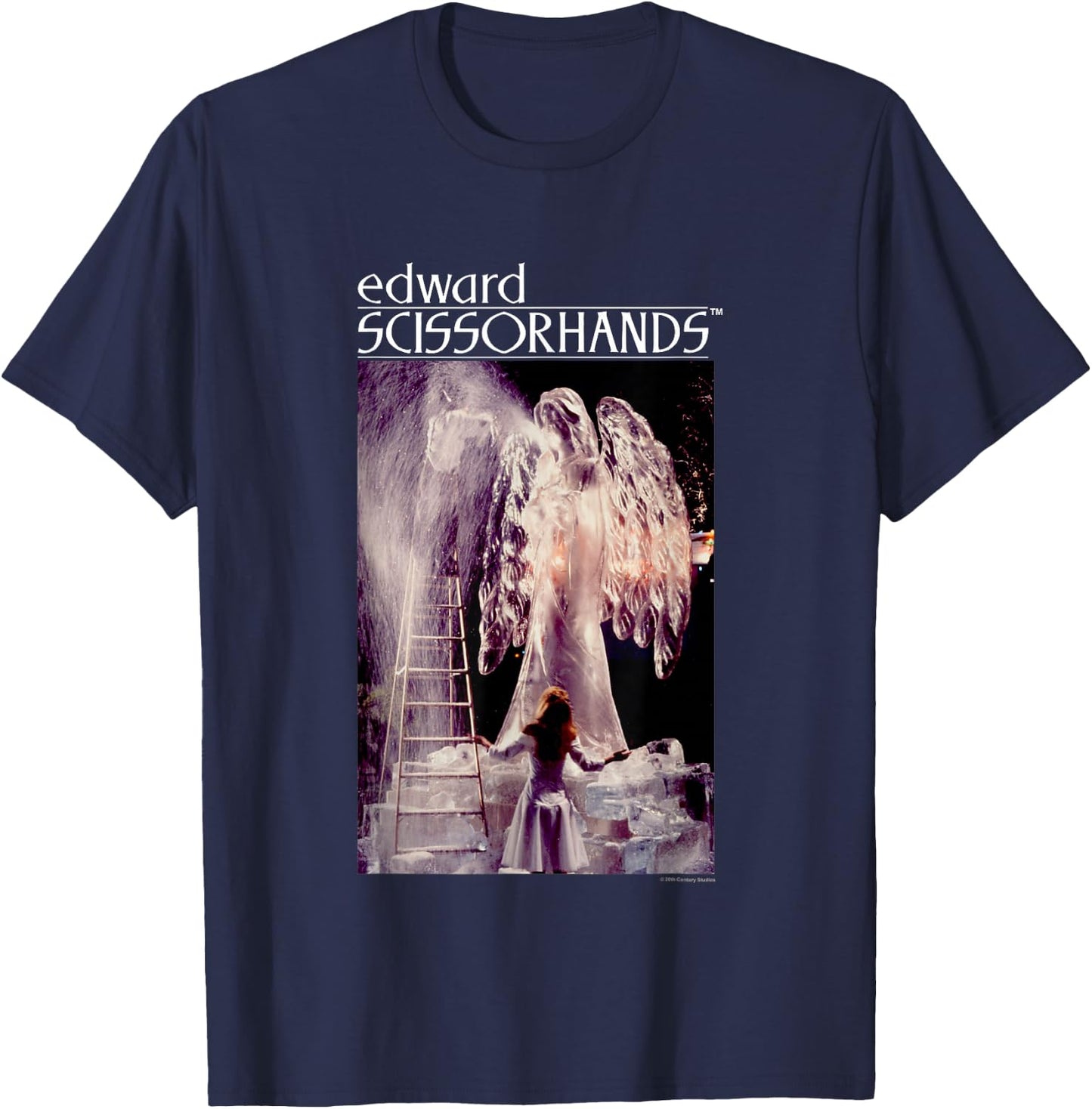 Edward Scissorhands Iconic Ice Sculpture Retro Chest Poster T-Shirt - T-Shirt | Navy