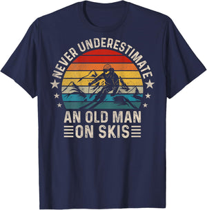 Never Underestimate An Old Man On Skis Funny Skiing ( Back ) T-Shirt - T-Shirt | Navy