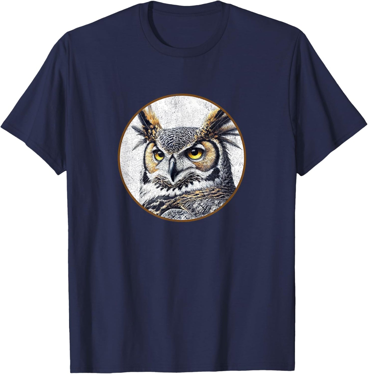 Colorful Retro Great Horned Owl Bird Design T-Shirt - T-Shirt | Navy