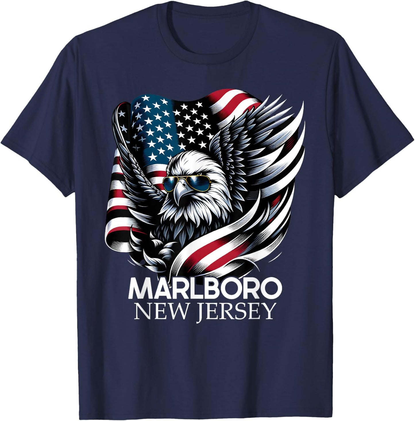 Marlboro New Jersey 4th of July USA American Flag T-Shirt - T-Shirt | Navy
