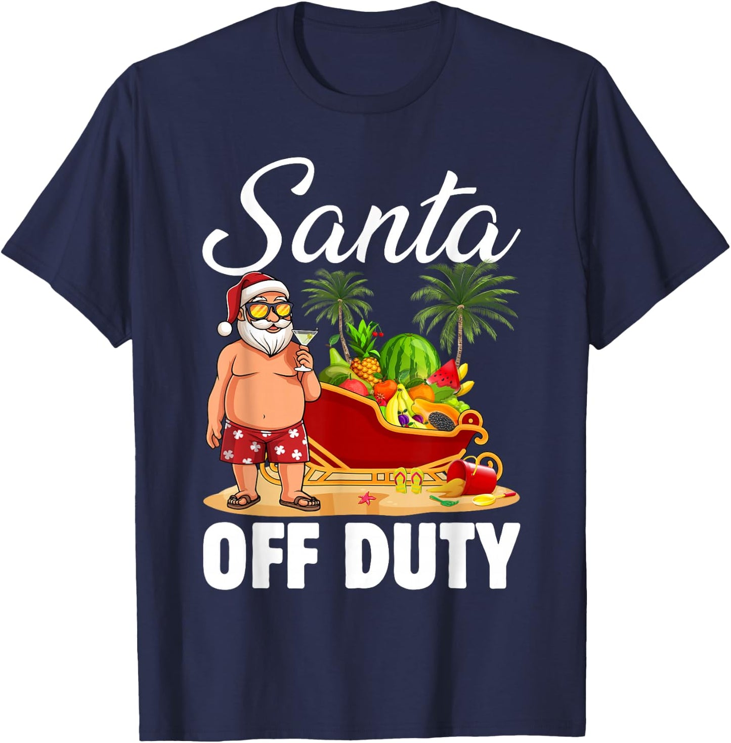 Cute Santa Off Duty Sleigh Summer Vacation Christmas In July Men Women Kids T-Shirt - T-Shirt | Navy