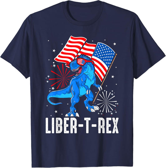 Patriotic Dinosaur 4th Of July USA Flag T Rex American Dino T-Shirt - T-Shirt | Navy