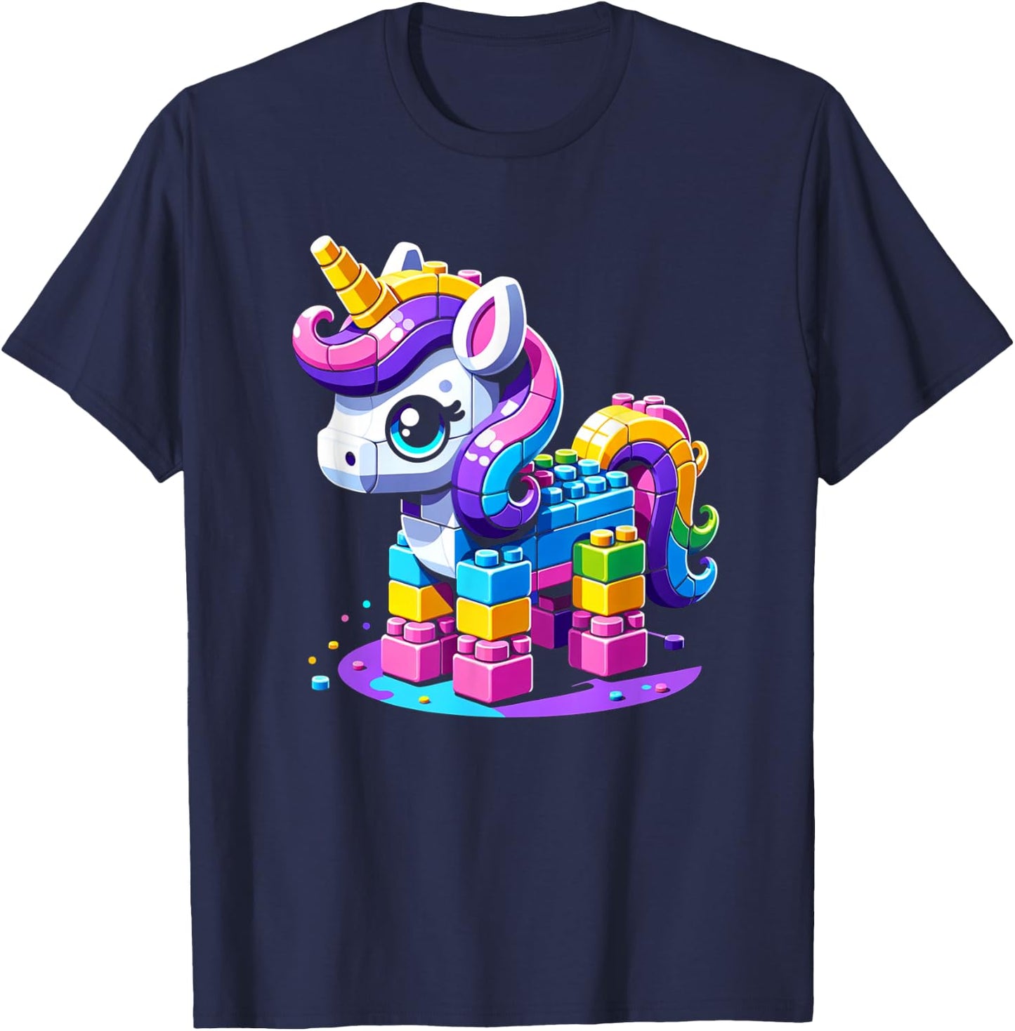 Block Building Unicorn Lover Master Builder Bricks T-Shirt - T-Shirt | Navy