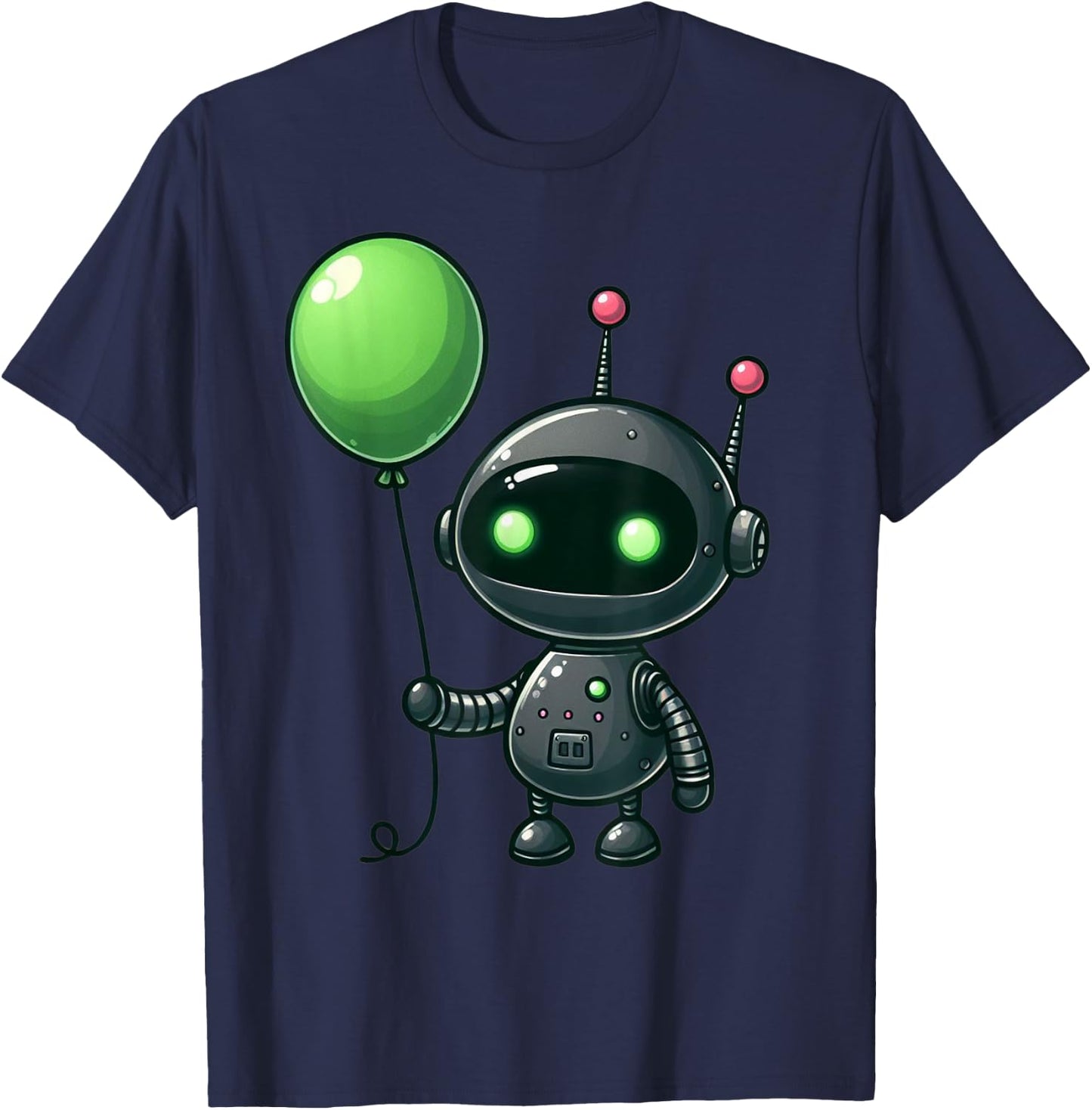 Retro Robot Holding Green Balloon For Kids And Robot Lovers T-Shirt - T-Shirt | Navy