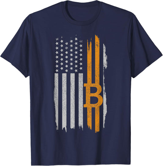 Bitcoin American Flag Patriotic Cryptocurrency HODL T-Shirt - T-Shirt | Navy
