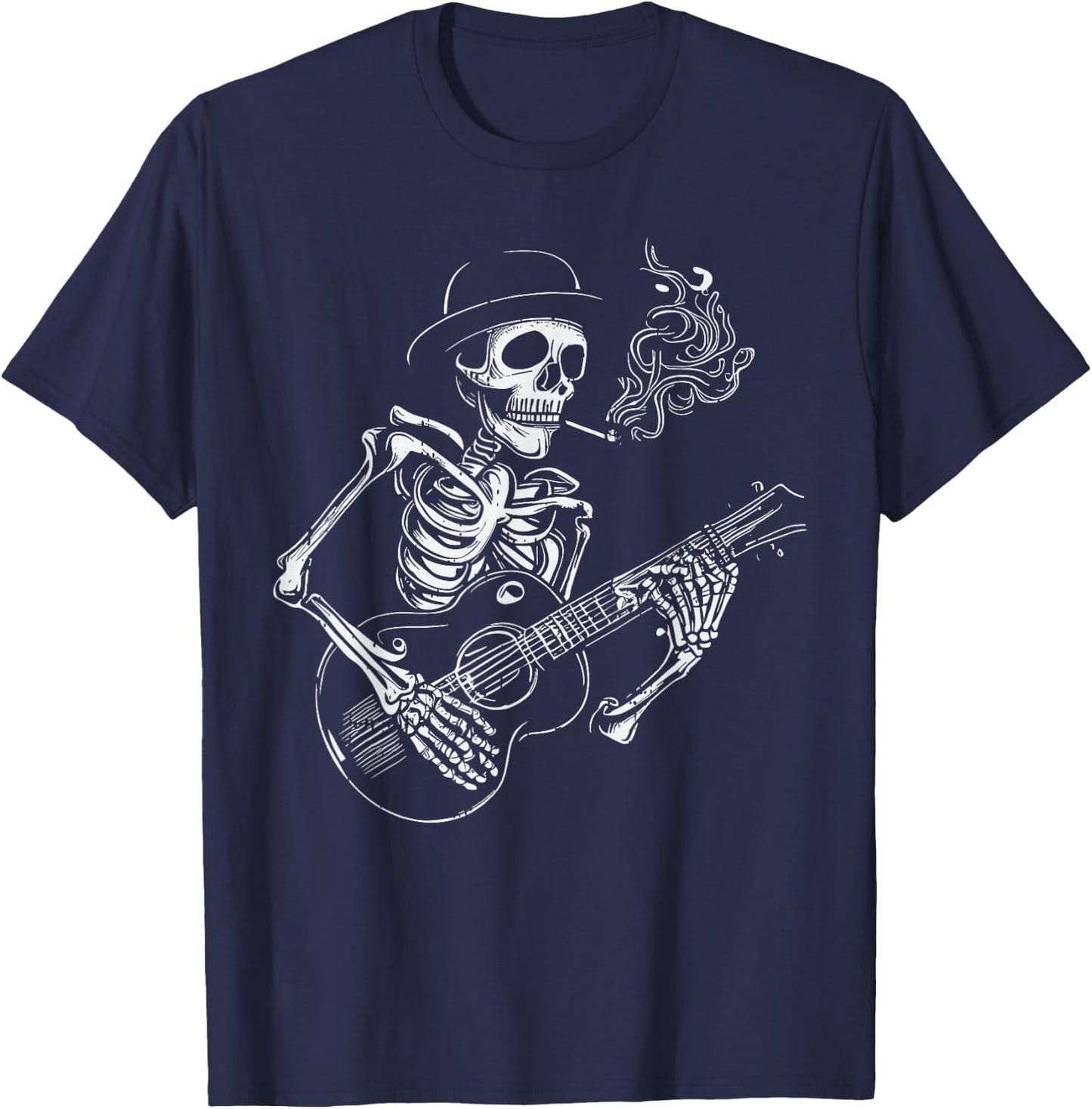 Skeleton Guitar PLayer Halloween Bones Guitarist Musician T-Shirt - T-Shirt | Navy