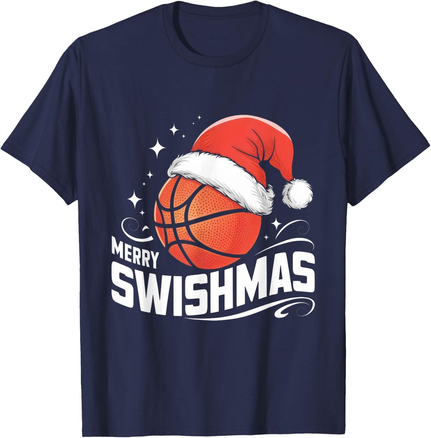 Merry Swishmas Ugly Christmas Basketball Player Xmas Funny T-Shirt - T-Shirt | Navy